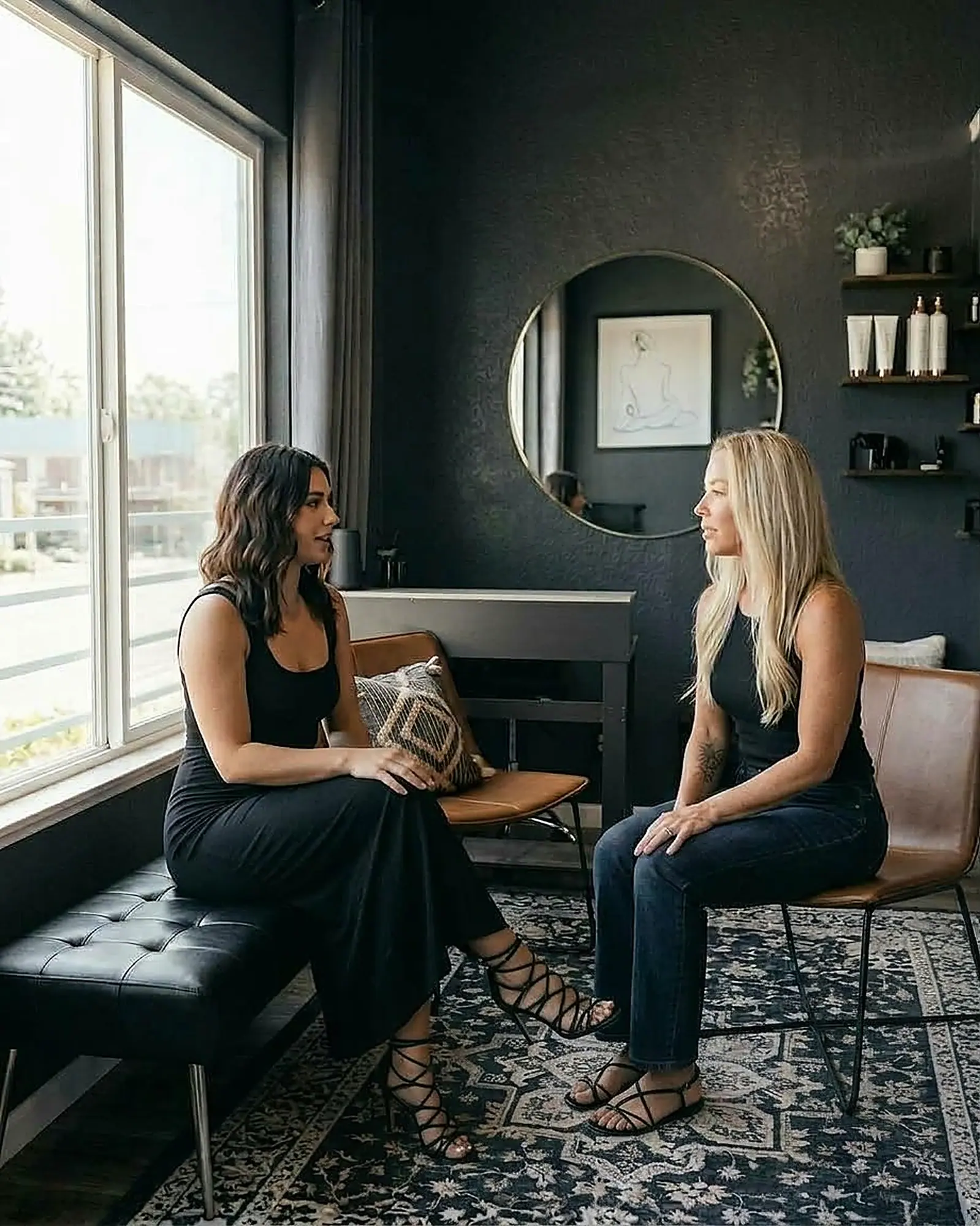 Jana talking with a client in the deSoleil studio